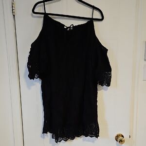 Ripcurl Summer Dress Black Womens XL NWT Oversized Cold Shoulder Crochet Detail